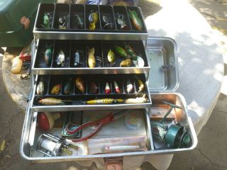 Vintage Umco 173a Aluminum Tackle Box 3 Trays Loaded With Fishing Equipment