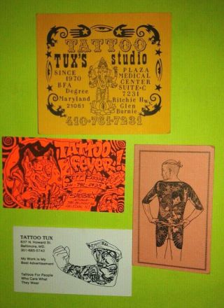 Vintage Tux Tattoo Business Card Flash Baltimore 1990s 70s 80s
