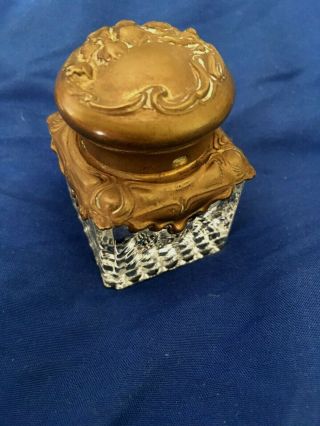 3 Antique fancy glass INKWELL s; Art Nouveau,  sterling silver cap,  swirled glass 3