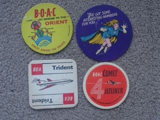 4 X Old Boac Comet And Bea Trident Card Airline Drinks Coasters