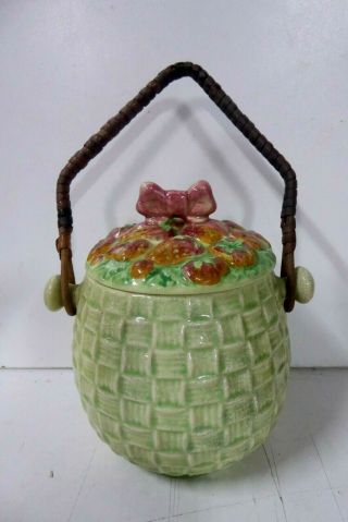 Antique Staffordshire Pottery Shorter & Sons Strawberry Biscuit Barrel Cane Hand