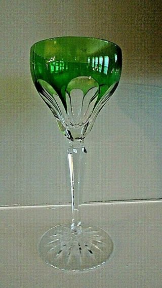 Vintage Emerald Green Crystal Wine Goblet Cut To Clear Panel Fine Cut Hock