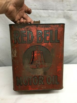 Vintage 2 Gallon Red Bell Motor Oil Advertising Antique Motor Oil Can Empty