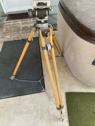 Vintage Miller Professional Wooden Tripod & Fluid Action Head With Bubble Level