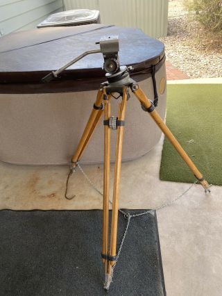 Vintage Miller Professional Wooden Tripod & Fluid Action Head with Bubble Level 2