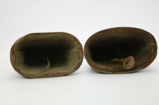 Pair 2 Vtg Antique Rustic Distressed Primitive Hand Forged Cow Bells 3