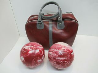 2 Vintage White Pink Duckpin Bowling Balls 5 Inches With Bag