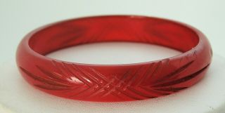 Old Vintage Cherry Red Amber color Bakelite Catalin Carved Bangle Bracelet 1/2 