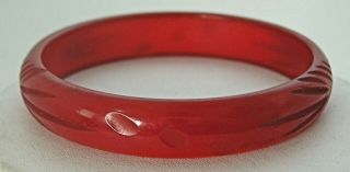 Old Vintage Cherry Red Amber color Bakelite Catalin Carved Bangle Bracelet 1/2 