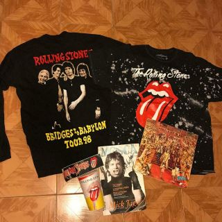 The Rolling Stones Vtg T Shirt Bridges To Babylon 1998 Tour Signed Vinyl