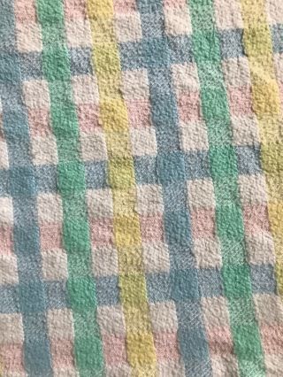 Vtg Baby Blanket Woven Acrylic Satin Edge Binding Pastel Stripes Made in USA 2