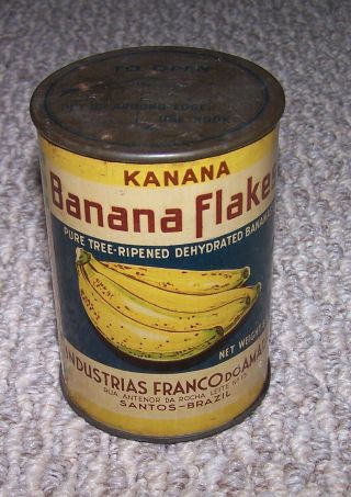 Vintage Kanana Banana Flakes 5 1/2 Oz Tin Can Made In Brazil Feels Full