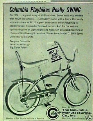 1969 Columbia Playbikes Sport 5 Bicycles Swing Longboy 3 & 5 Speed Boys Bike Ad