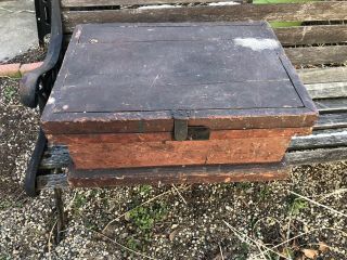 Antique Neat Wooden Box With Lid And Lock.  For Tools,  Desktop,  Storage