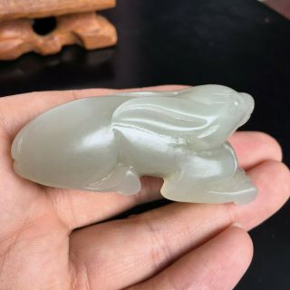 Chinese Antique White Hetian Jade Rabbit Statues,  Very Old 2