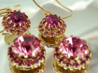 Sparkly Coach Signed Pronged Pink Rhinestone Pierced Earrings Vintage 80s 120m0
