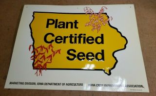 Vintage Iowa Certified Seed Tin Embossed Farm Sign N.  O.  S.  24  X 18