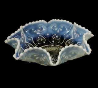 Dish Bowl Northwood White French Blue Opalescent Cashew Pattern Candy Dish Vtg