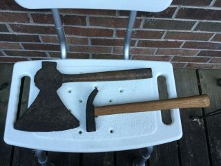 Vintage Blacksmith Hand Forged Broad Hewing Axe And Claw Hammer Old