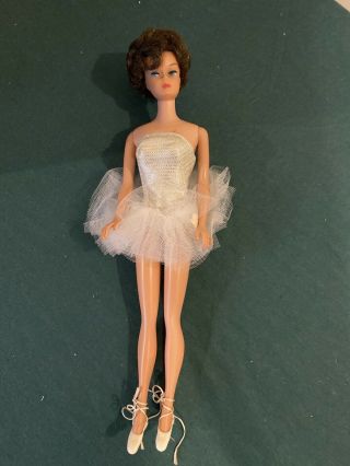 Vintage Bubble Cut Brunette Doll In Ballet Tutu And Shoes Hair And Makeup Great
