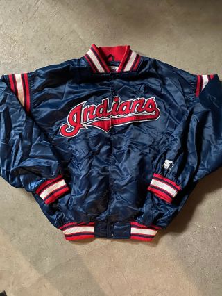 Vintage Cleveland Indians Starter Lightweight Satin Snap Up Jacket Adult Large