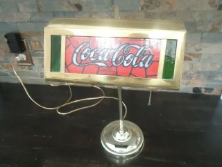 Vintage Coca - Cola Stain Glass Desk Lamp - Brass - - Office - Bank - Decor - 1990 