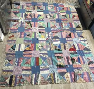 Antique Vintage 1930’s Mixed Feedsack/material Quilt Top 88x68