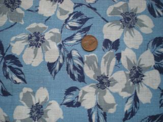 FLORAL on BLUE Full Vtg FEEDSACK Quilt Sewing DollClothes Craft CottonFabric 2