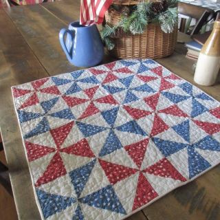 Patriotic Americana Vintage Red White Blue Table Or Doll Quilt 23x23