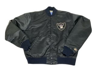 Vtg 80s 90s Starter Los Angeles Raiders Nylon Satin Bomber Jacket Black Large L