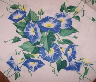Vintage Heavenly Blue Morning Glory Printed Tablecloth/flower Bouquets 54x65