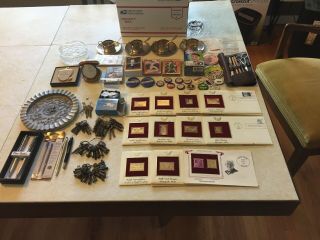 Junk Drawer,  Antique Keys,  Stamps,  Jewelers Loupe,  Political Pins,  Pierre Cardin Pens