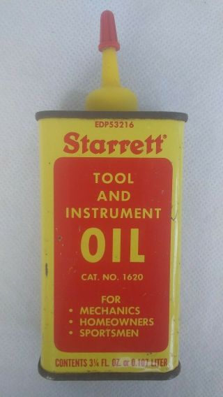 Vintage Starrett Tool And Instrument Oil Tin 3.  25oz Can.  Cat.  No 1620