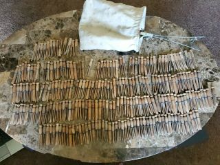 235 Vintage Old Wood Push Down Clothes Pins With Old Clothes Line Bag