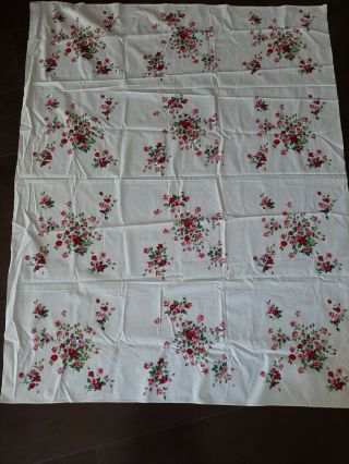 Vintage Wilendur Tablecloth 54 X 68 Pink Red Roses