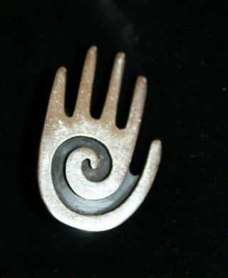 925 Sterling Silver Vintage Spiral Hand Design Pin Brooch / Pendant Mexico