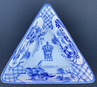 Vintage Rex Hotel Vietnam War Era Pottery Porcelain Tray Plate Delft Blue
