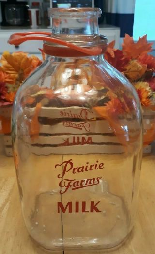 Prarie Farms Dairy 1 Gallon Glass Milk Jug Bottle Vintage Advertising