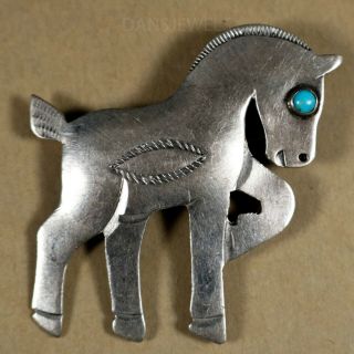 Vintage Old Pawn Navajo Sterling & Turquoise Baby Horse Brooch Pin