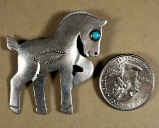 Vintage OLD PAWN Navajo Sterling & Turquoise Baby Horse Brooch Pin 2