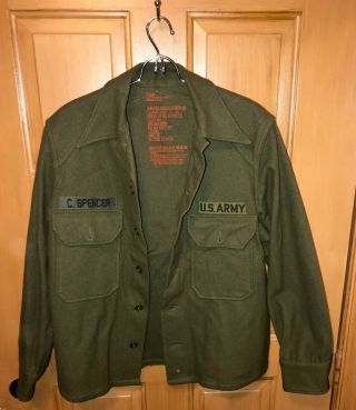 Us Army Korean War 1952 Shirt Field Wool Olive Green 108 Mil - Spec 10858a Sz Med