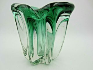 Vintage Italian Sommerso Form Ribbed Art Glass Bud Vase Green