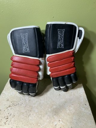 Vintage Hockey Gloves Ccm " Bobby Hull " Long Cuff Black Red Leather