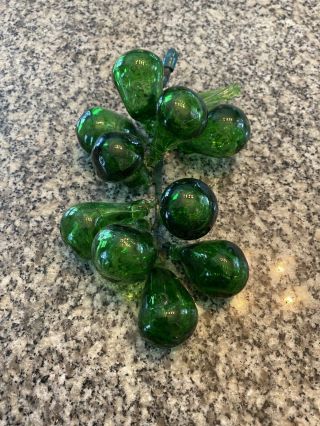 Vintage Midcentury Green Hand Blown Glass Grapes: Cluster Of 10.