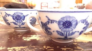 Set 4 Antique Villeroy & Boch Double Handle Bouillon Cups Bowls Poppy Flow Blue
