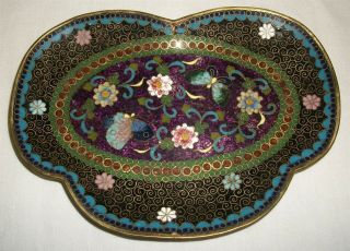 Vintage Chinese Cloisonne Enamel On Brass Dish Tray Butterfly Flower Antique