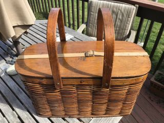 Antique Hawkeye Refrigerator Picnic Basket With Tin Lining Woven Wicker