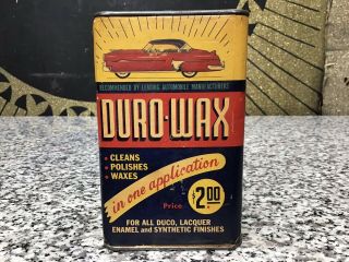 Vintage Duro Wax Automotive 1940s Car Gas Station Advertising Tin Metal Can