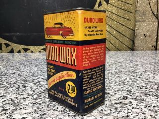 Vintage DURO WAX Automotive 1940s Car Gas Station Advertising Tin Metal Can 2