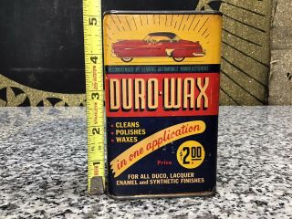 Vintage DURO WAX Automotive 1940s Car Gas Station Advertising Tin Metal Can 3